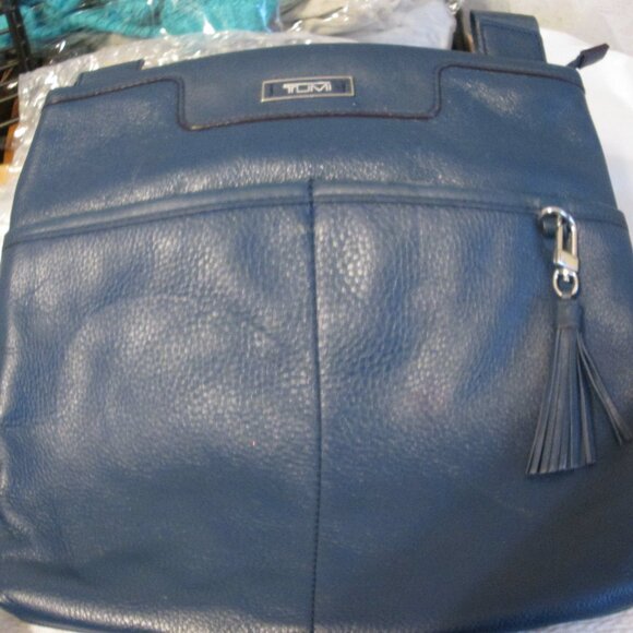 Tumi Blue Leather Crossbody Purse - Picture 1 of 12